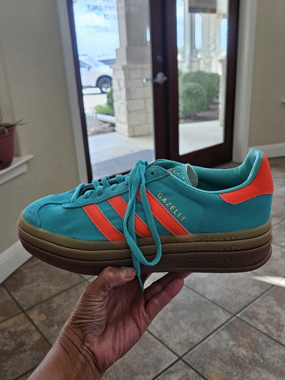 Adidas Gazelle Women’s Turquoise with Orange Accent Platform Sneaker